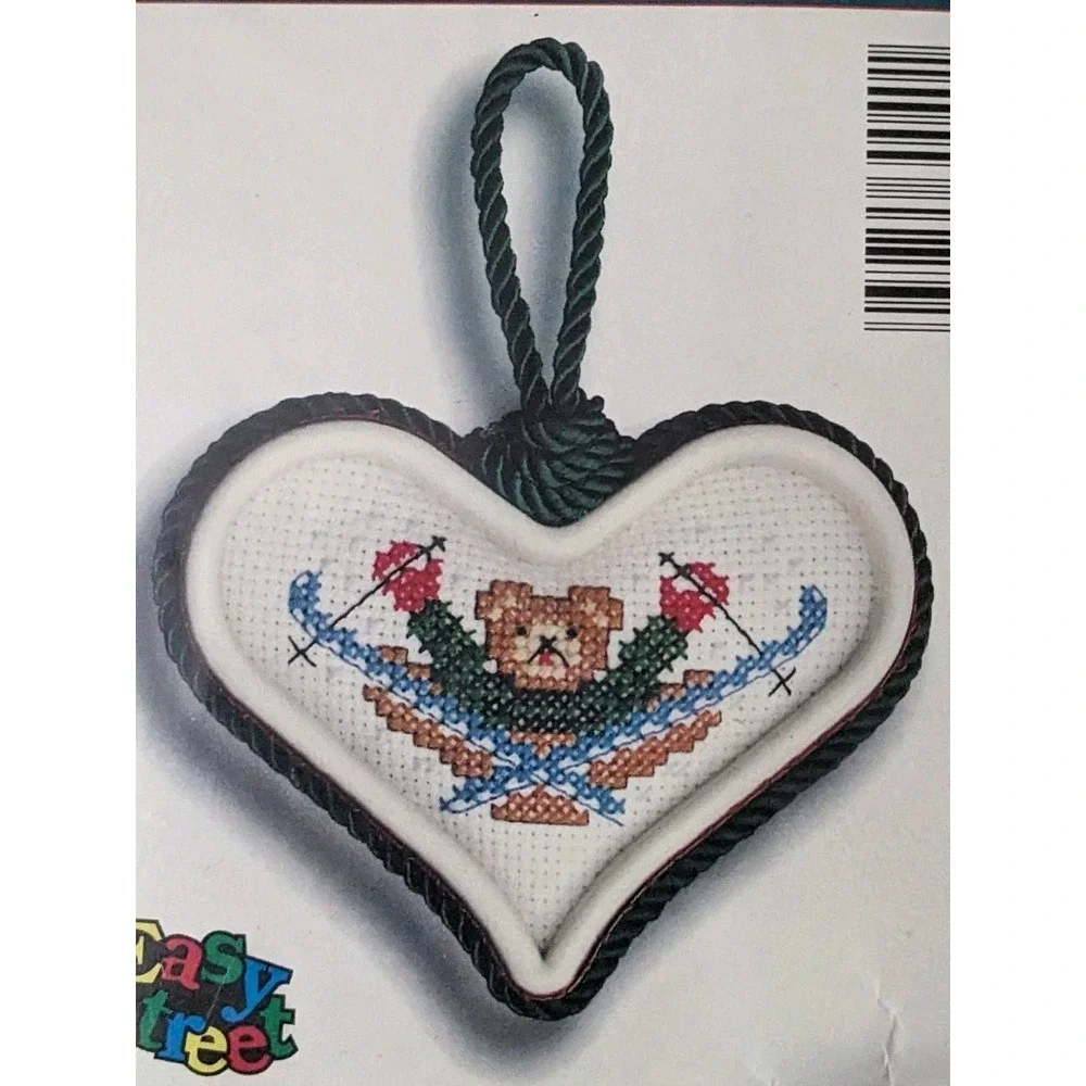 2 Vtg Easy Street Christmas Ornament Cross Stitch Kits Reindeer Bear Sealed